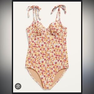 Old navy Tie-Shoulder Piqué Underwire One-Piece Swimsuit pink ditzy floral XXL